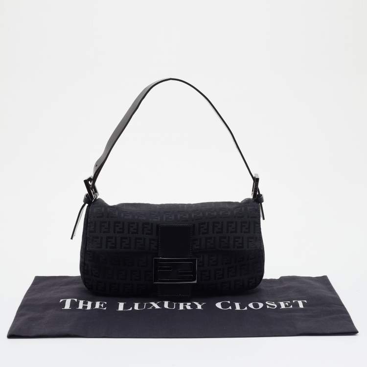 Pre Owned Fendi Black Zucchino Canvas Mama Forever Baguette Bag