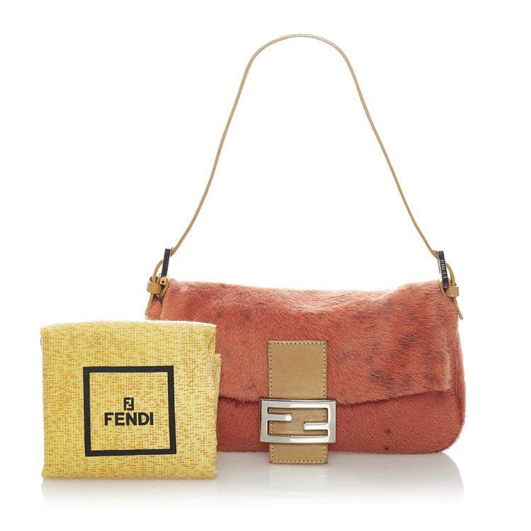 Pre Owned Fendi Red Pony Hair Mamma Baguette