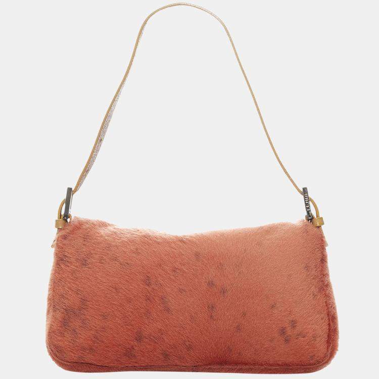 Pre Owned Fendi Red Pony Hair Mamma Baguette