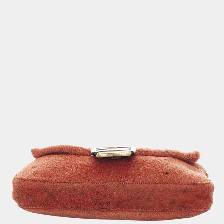 Pre Owned Fendi Red Pony Hair Mamma Baguette