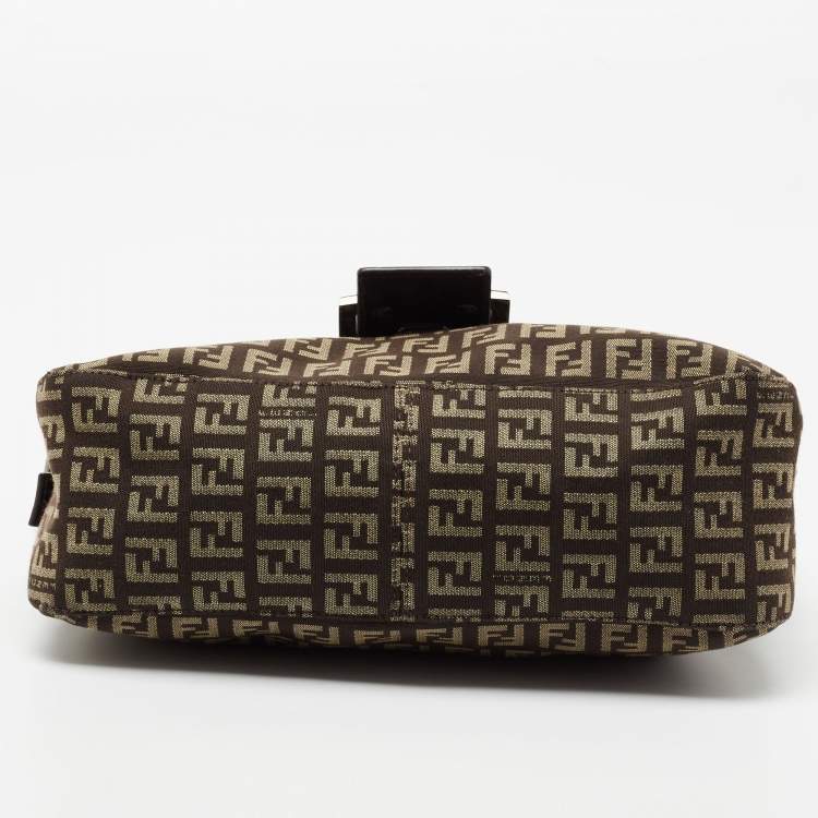 Pre Owned Fendi Tobacco Zucca Canvas and Leather Trim Baguette Bag