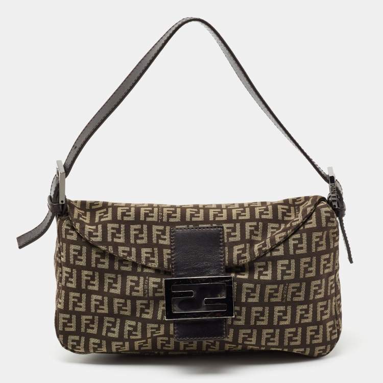 Pre Owned Fendi Tobacco Zucca Canvas and Leather Trim Baguette Bag