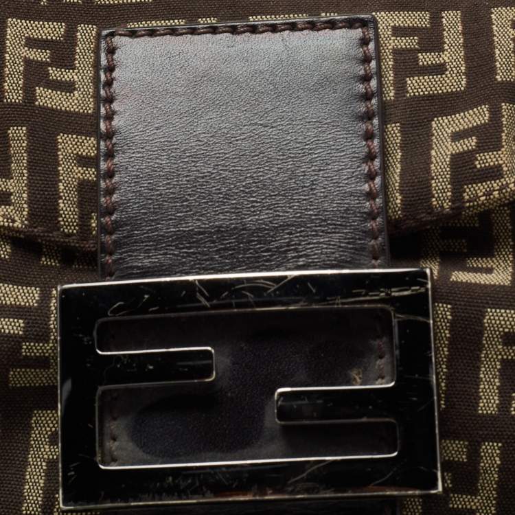 Pre Owned Fendi Tobacco Zucca Canvas and Leather Trim Baguette Bag