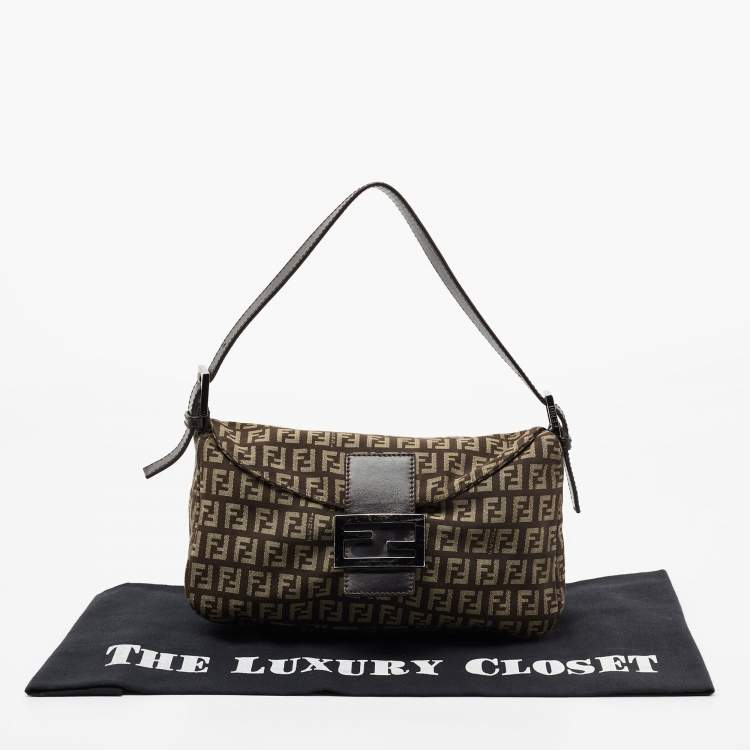 Pre Owned Fendi Tobacco Zucca Canvas and Leather Trim Baguette Bag