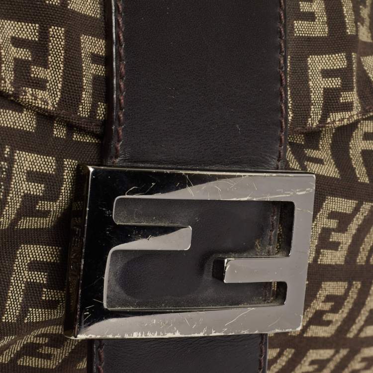 Pre Owned Fendi Tobacco Zucca Canvas and Leather Trim Baguette Bag