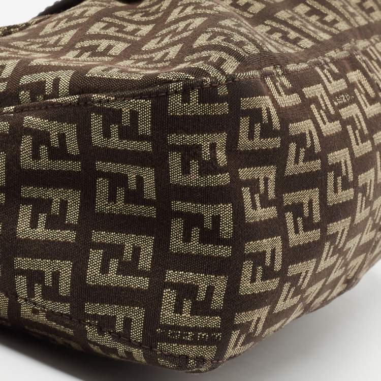 Pre Owned Fendi Tobacco Zucca Canvas and Leather Trim Baguette Bag