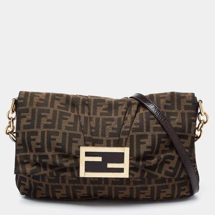 Pre Owned Fendi Tobacco Zucca Canvas Mia Shoulder Bag