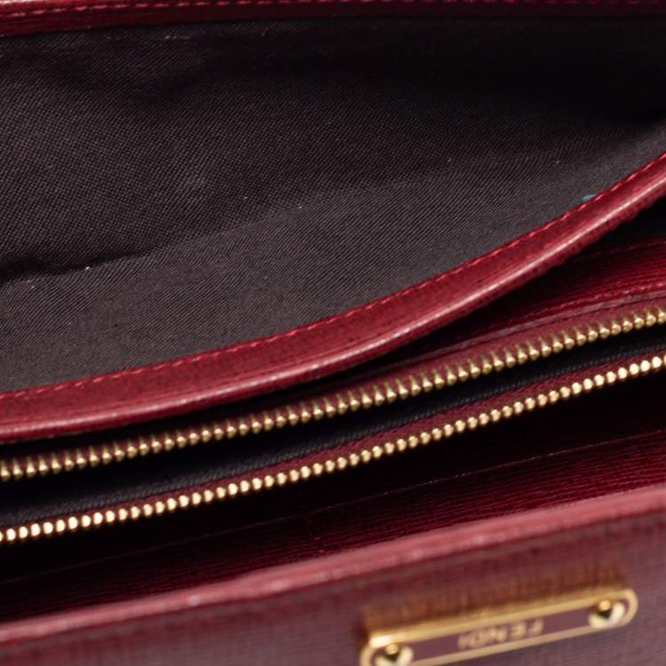 Pre Owned Fendi Burgundy Leather Continental Wallet