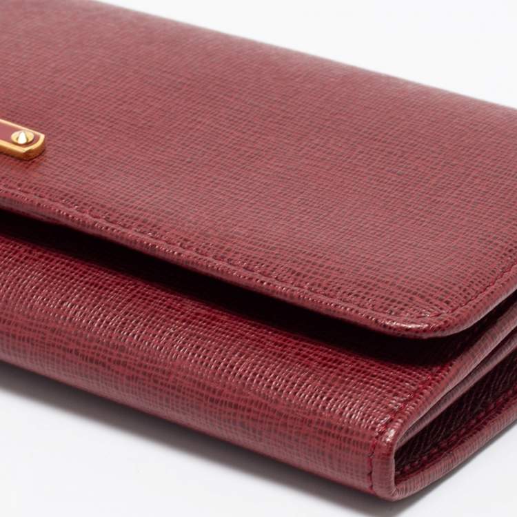 Pre Owned Fendi Burgundy Leather Continental Wallet