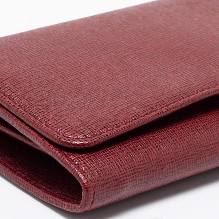 Pre Owned Fendi Burgundy Leather Continental Wallet