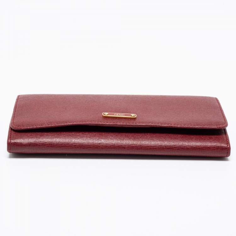 Pre Owned Fendi Burgundy Leather Continental Wallet