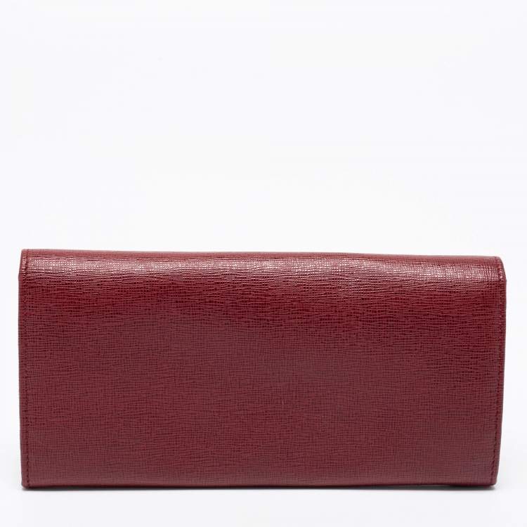 Pre Owned Fendi Burgundy Leather Continental Wallet