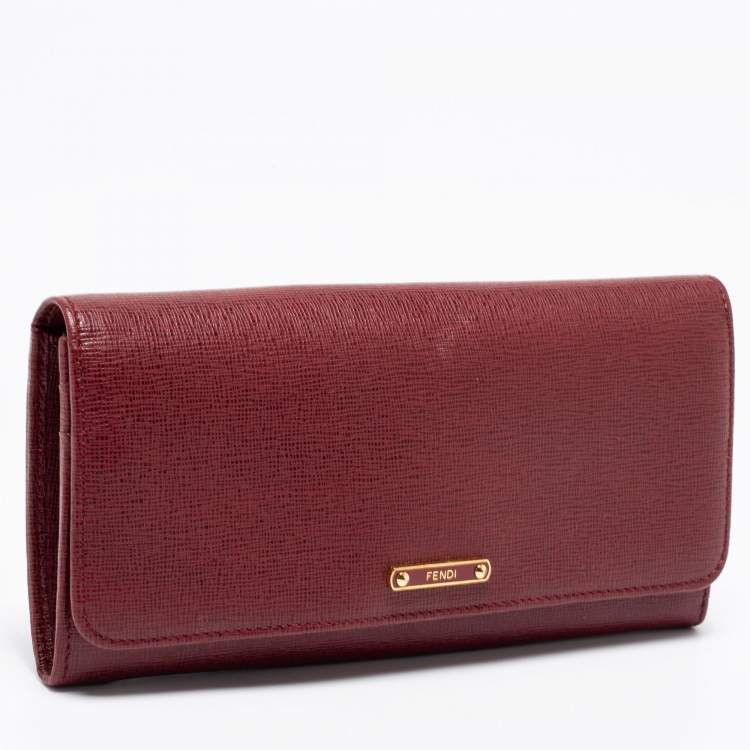 Pre Owned Fendi Burgundy Leather Continental Wallet