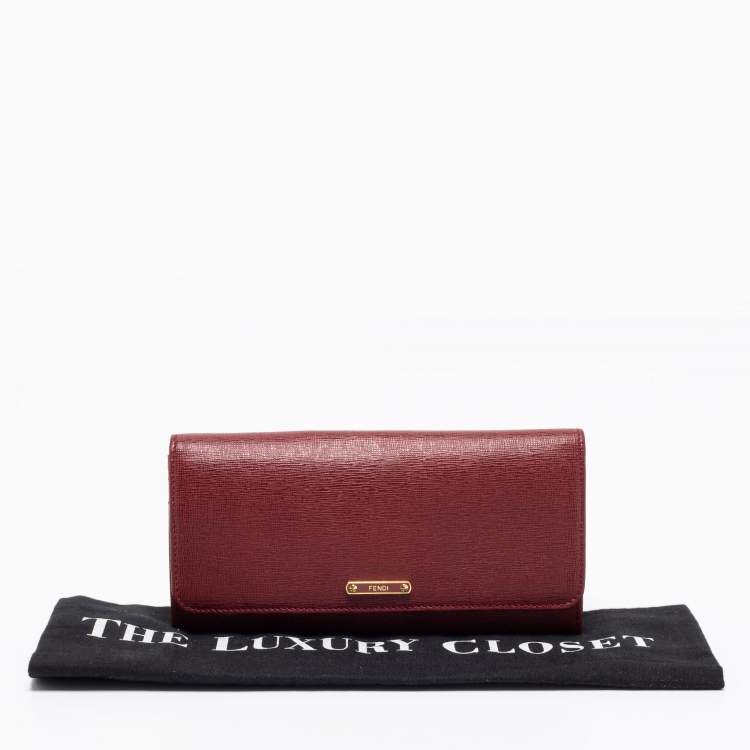Pre Owned Fendi Burgundy Leather Continental Wallet