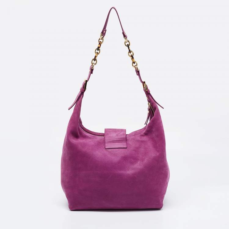 Pre Owned Fendi Purple Suede Zip Hobo 