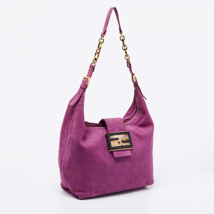 Pre Owned Fendi Purple Suede Zip Hobo 