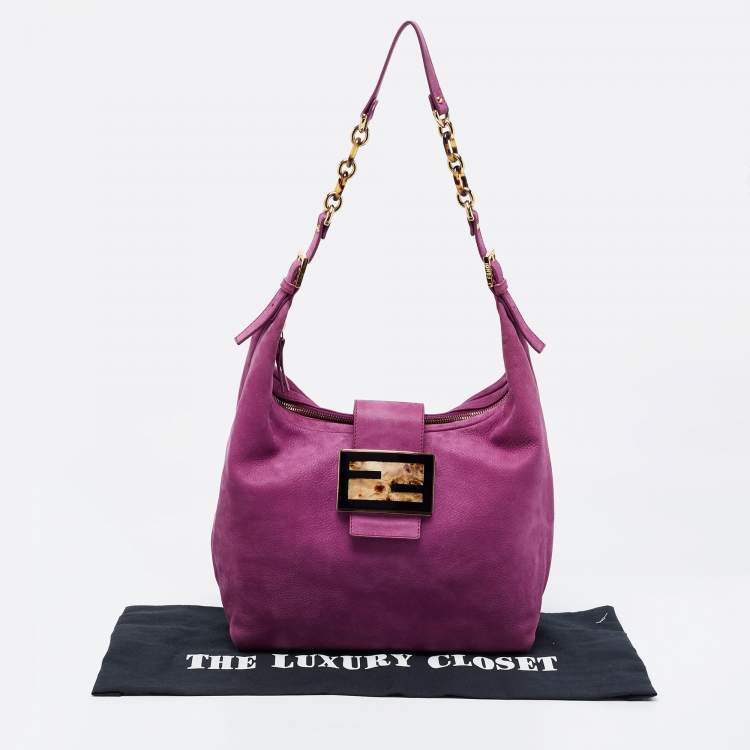 Pre Owned Fendi Purple Suede Zip Hobo 