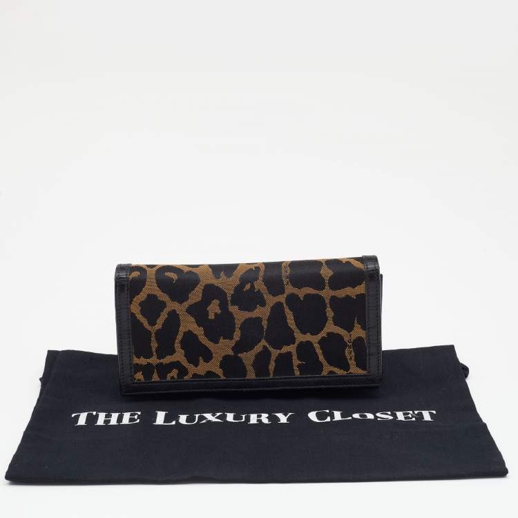 Pre Owned Fendi Brown/Black Leopard Print Canvas and Leather Continental Wallet