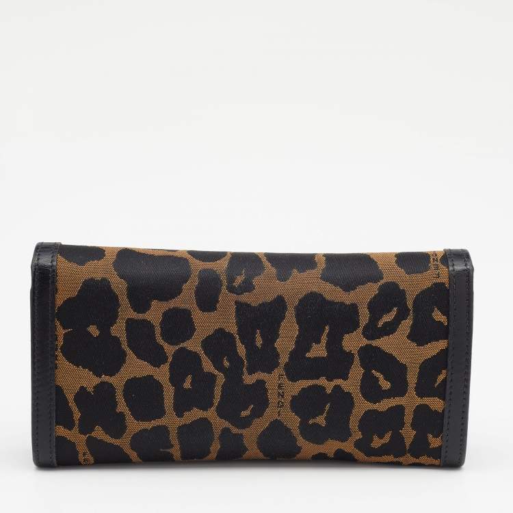 Pre Owned Fendi Brown/Black Leopard Print Canvas and Leather Continental Wallet