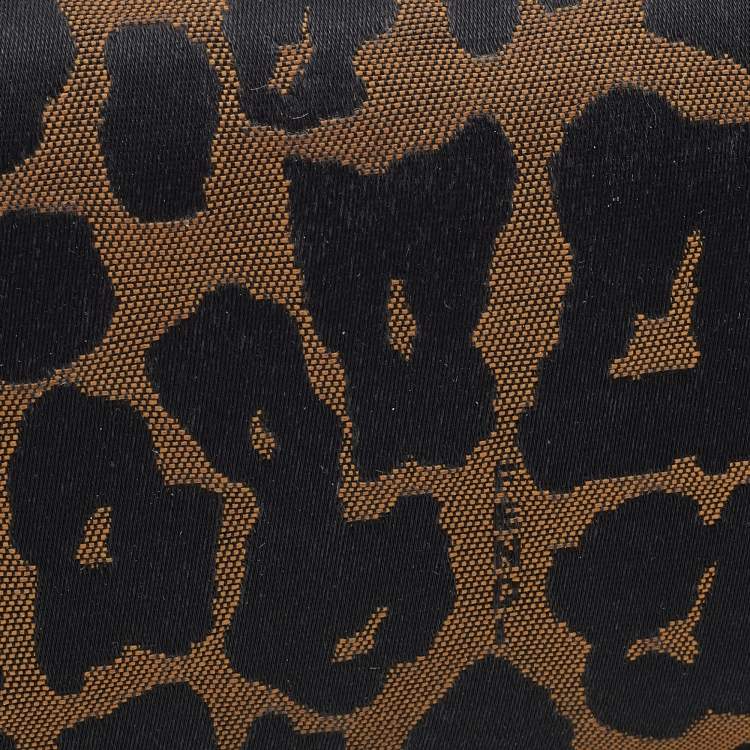 Pre Owned Fendi Brown/Black Leopard Print Canvas and Leather Continental Wallet