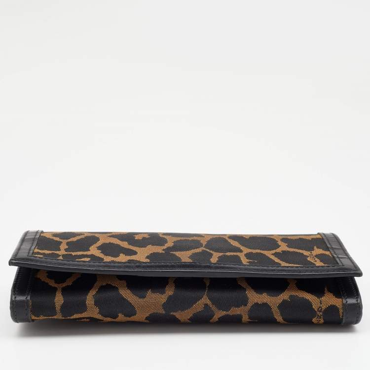 Pre Owned Fendi Brown/Black Leopard Print Canvas and Leather Continental Wallet