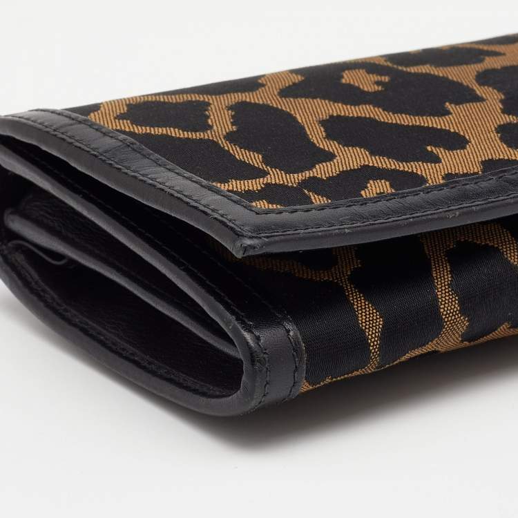 Pre Owned Fendi Brown/Black Leopard Print Canvas and Leather Continental Wallet