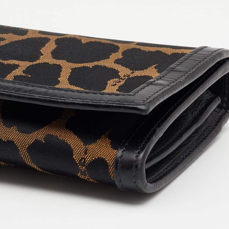 Pre Owned Fendi Brown/Black Leopard Print Canvas and Leather Continental Wallet