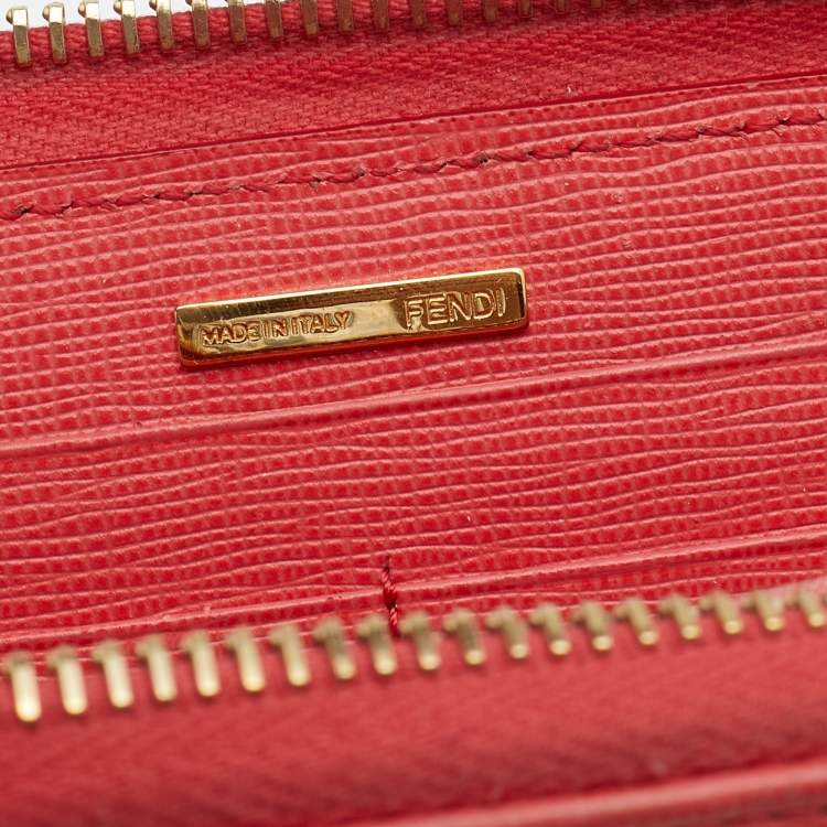 Pre Owned Fendi Coral Leather Crayons Zip Around Wallet