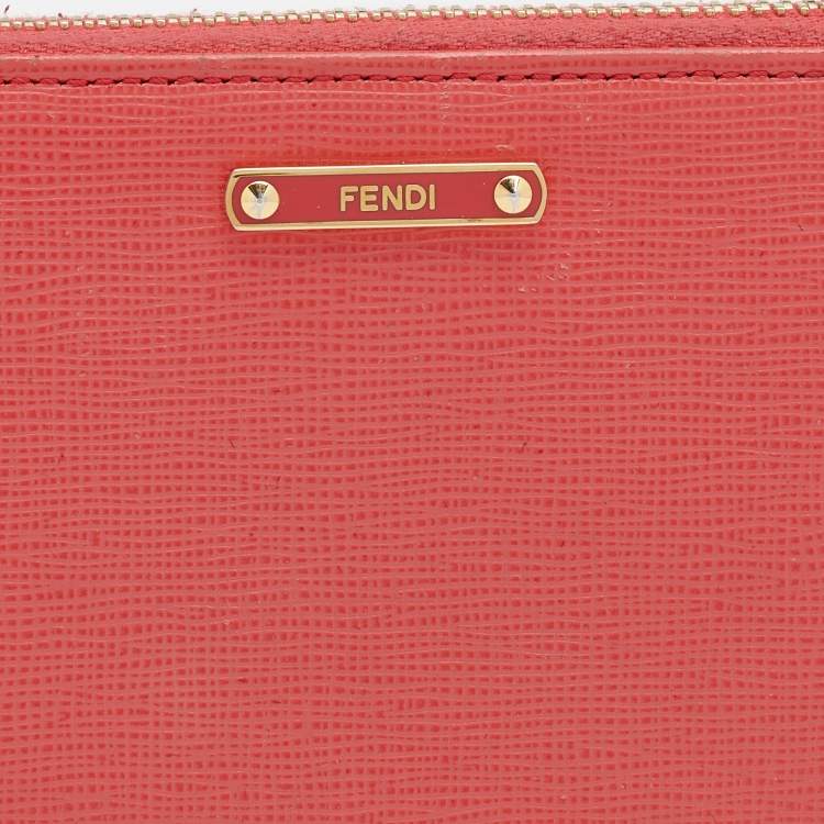 Pre Owned Fendi Coral Leather Crayons Zip Around Wallet