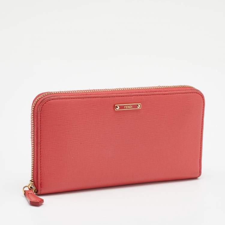 Pre Owned Fendi Coral Leather Crayons Zip Around Wallet