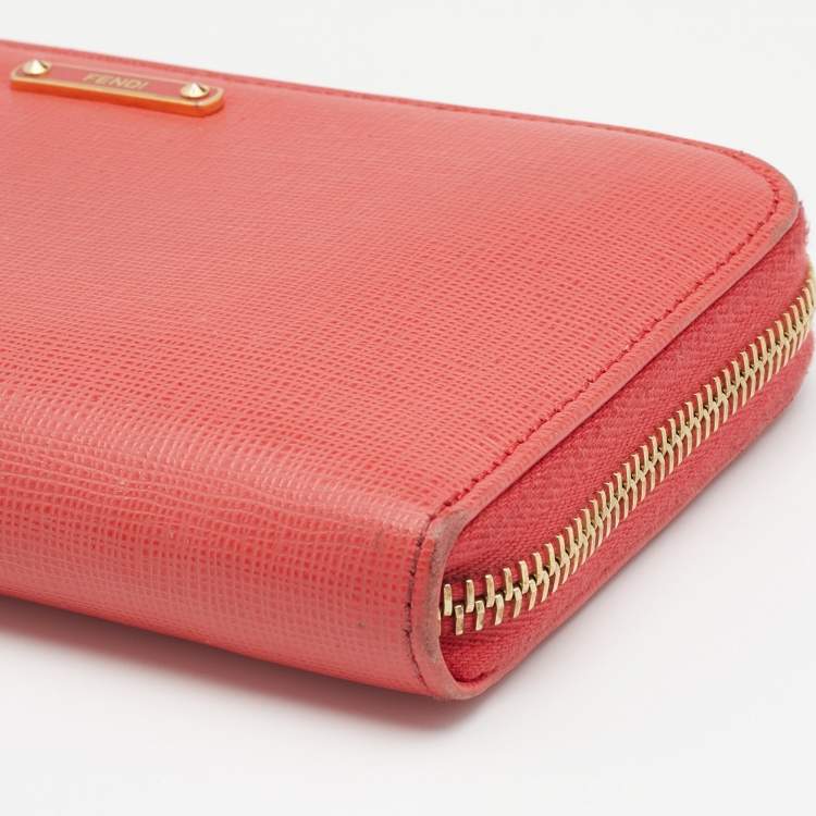 Pre Owned Fendi Coral Leather Crayons Zip Around Wallet