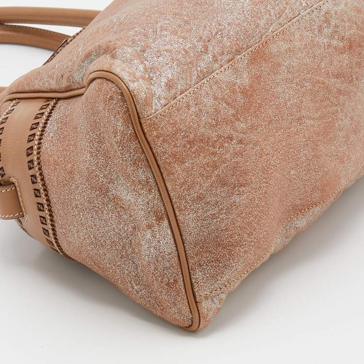Pre Owned Fendi Metallic Beige Leather Etniko Satchel