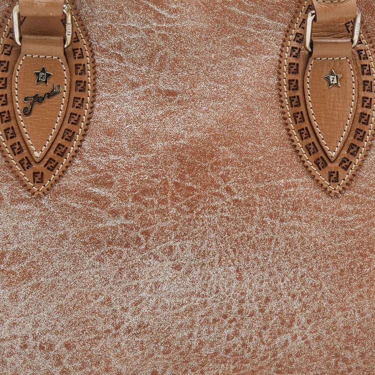 Pre Owned Fendi Metallic Beige Leather Etniko Satchel