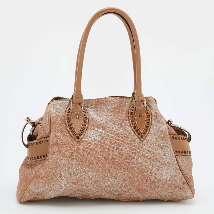 Pre Owned Fendi Metallic Beige Leather Etniko Satchel