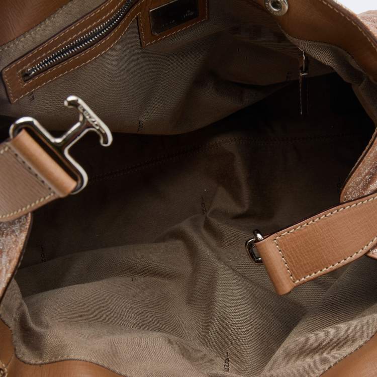 Pre Owned Fendi Metallic Beige Leather Etniko Satchel