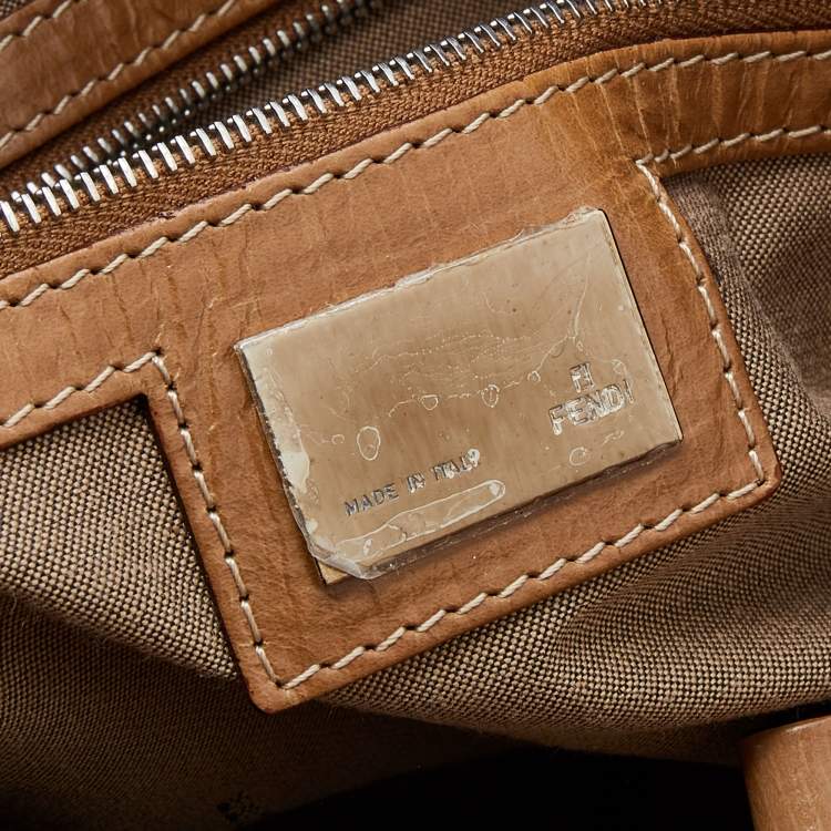 Pre Owned Fendi Metallic Beige Leather Etniko Satchel