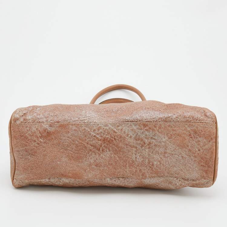 Pre Owned Fendi Metallic Beige Leather Etniko Satchel