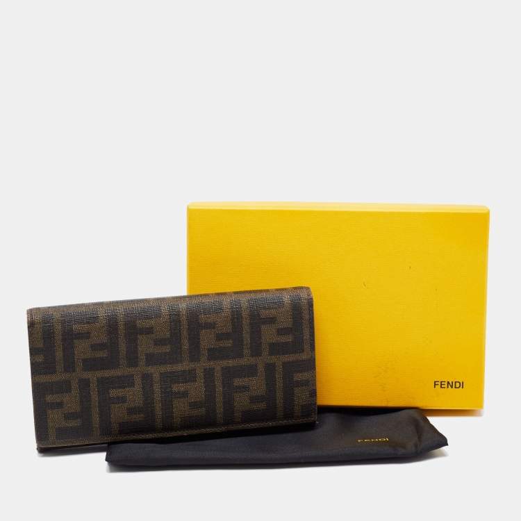 Pre Owned Fendi Tobacco Zucca Coated Canvas Flap Continental Wallet