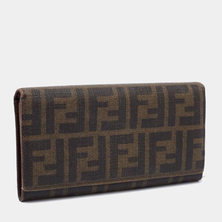 Pre Owned Fendi Tobacco Zucca Coated Canvas Flap Continental Wallet