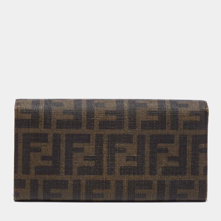 Pre Owned Fendi Tobacco Zucca Coated Canvas Flap Continental Wallet