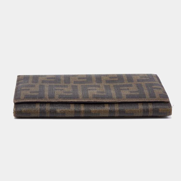 Pre Owned Fendi Tobacco Zucca Coated Canvas Flap Continental Wallet