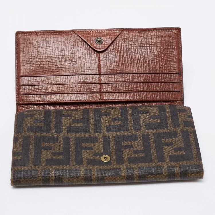 Pre Owned Fendi Tobacco Zucca Coated Canvas Flap Continental Wallet