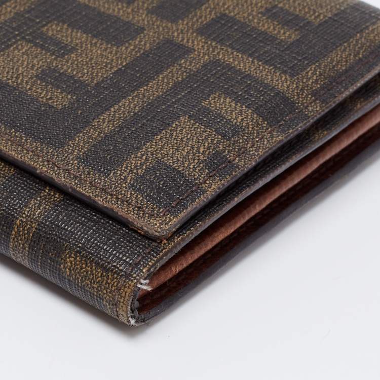 Pre Owned Fendi Tobacco Zucca Coated Canvas Flap Continental Wallet