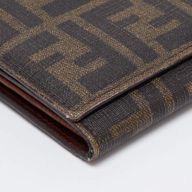 Pre Owned Fendi Tobacco Zucca Coated Canvas Flap Continental Wallet