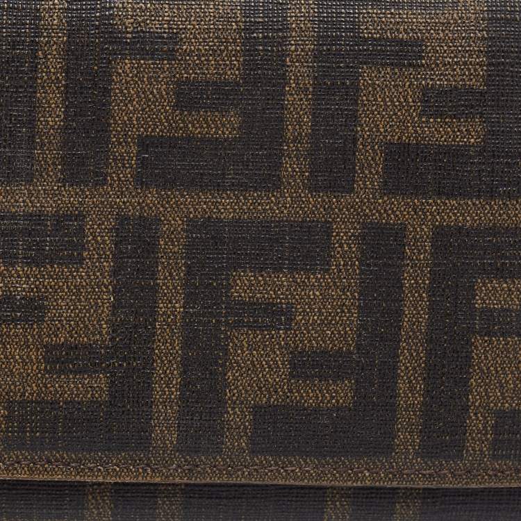 Pre Owned Fendi Tobacco Zucca Coated Canvas Flap Continental Wallet