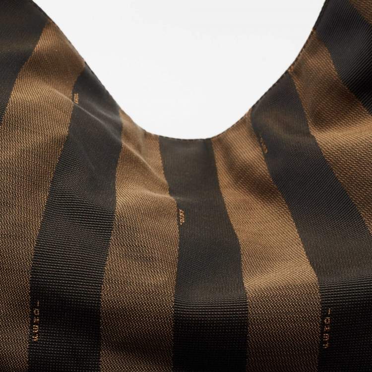 Pre Owned Fendi Brown Pequin Striped Canvas Hobo