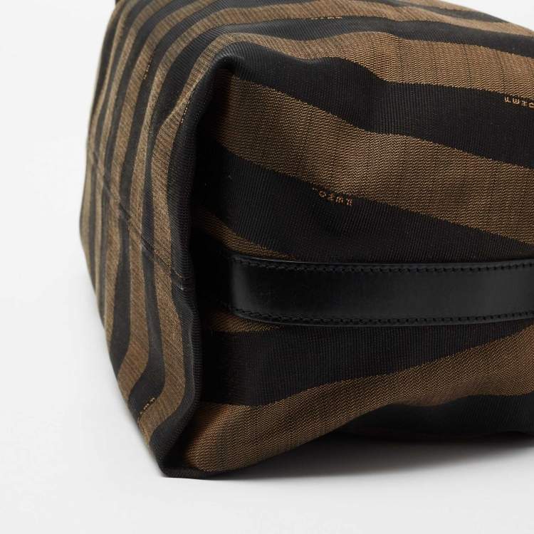 Pre Owned Fendi Brown Pequin Striped Canvas Hobo
