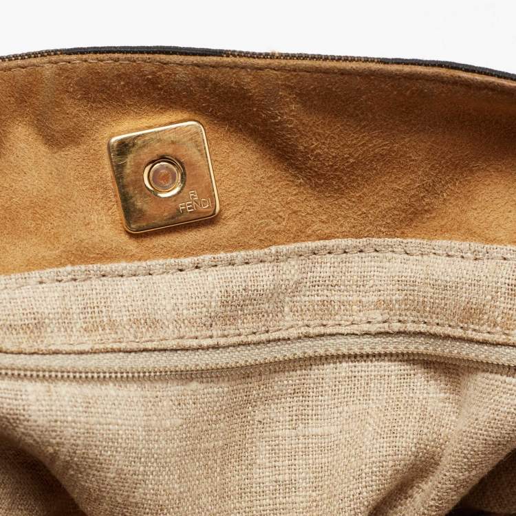 Pre Owned Fendi Brown Pequin Striped Canvas Hobo