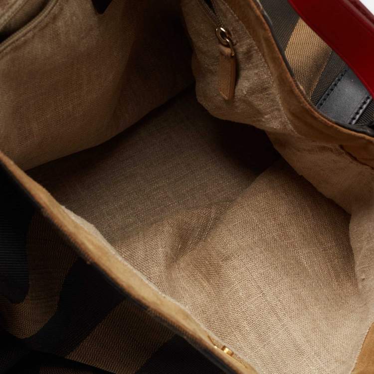 Pre Owned Fendi Brown Pequin Striped Canvas Hobo