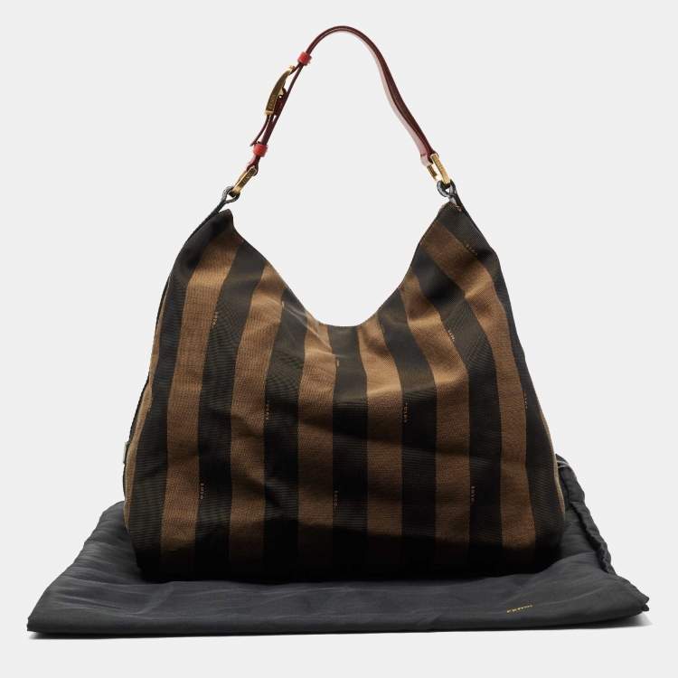 Pre Owned Fendi Brown Pequin Striped Canvas Hobo